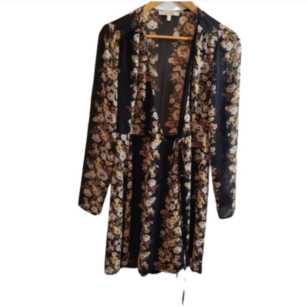 Wayfa Oleander Floral Boho Wrap Long Sleeve Mini Dress - Picture 2 of 7